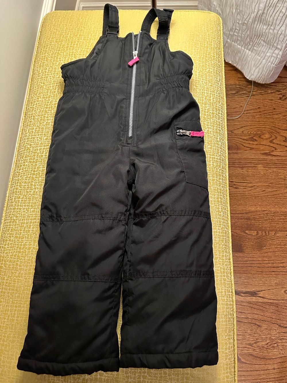 Carter's Black Snow Bib Overalls with Pink Zipper Accents